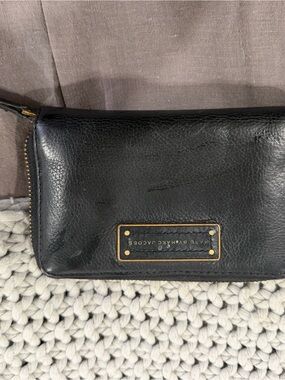 Marc By Marc Jacobs Black Leather Zip Wristlet with Gold Plaque